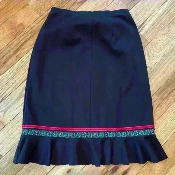 Hanna Andersson Women’s Black Ruffle Pencil Midi Skirt Embroidered Size Small - Picture 9 of 10